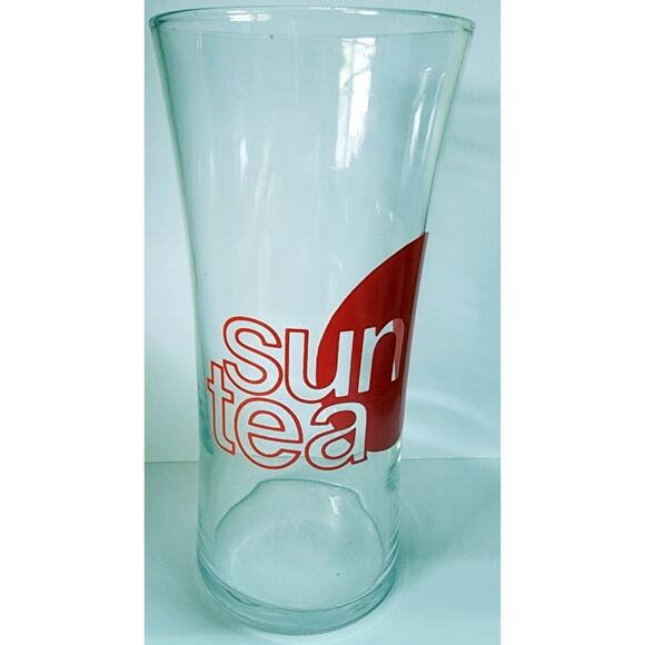 Sun Tea Drinking Glass / Cup 6 1/2" Clear Red Graphics Retro Ice Drinks See Pic - Picture 1 of 7
